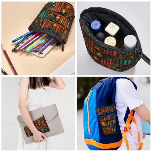 Bookshelf Plant Kids Standing Pencil Case Girls Boys Telescopic Stationary Pouch with Zipper Large Capacity Stand up Pen Bag Portable Makeup Holder for Children School Students Office Supplies - color: Bookshelf
