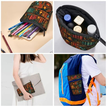 Bookshelf Plant Kids Standing Pencil Case Girls Boys Telescopic Stationary Pouch with Zipper Large Capacity Stand up Pen Bag Portable Makeup Holder for Children School Students Office Supplies - color: Bookshelf