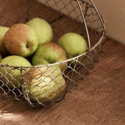 Farmhouse Wire Egg Basket for Collecting Fresh Eggs with Handles, Round Metal Egg Collection Basket, Countertop Egg Storage Basket(Medium)