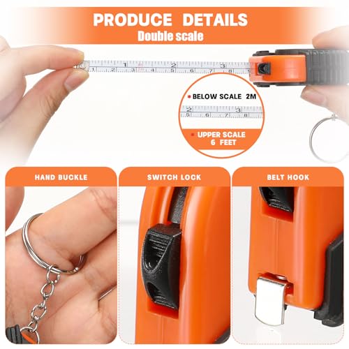 Kigeli 50 Pcs 6ft/2 Meter Mini Measuring Tape Keychains Small Measure Keychain Bulk Set Functional Mini Retractable Measuring Tape Keychains with Slide Lock for Engineer Crafter(Orange) - color: Orange