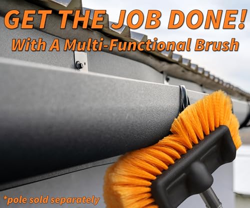 Hard Bristle Deck Scrub Brush Heavy Duty // Concrete Scrub Brush for Exterior House Cleaning // Screw On Floor Brush Scrubber Fits Standard Acme Threaded Extension Poles (Pole Sold Separately)