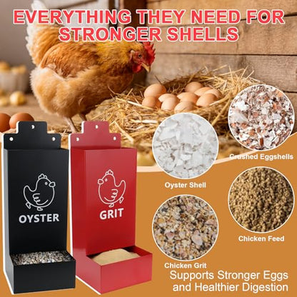 2 Pack Chicken Oyster Shell Feeder and Grit Feeder,1mm Thickness Metal Chicken Feeders for Hens and Chicks Wall Mounted, No Waste, Heavy Duty Poultry Supplies for Backyard Chickens, Ducks, Geese