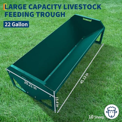 22 Gallon Capacity Livestock Feeder, 45" Hay Feeder for 10 Sheep Once, Heavy Duty Steel Livestock Feeding Trough for Horse, Goat, Sheep, Cattle, Cow, Alpaca, Dark Green - color: Dark Green