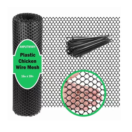 Upgraded Plastic Chicken Wire Fence Mesh(16INx10FT) - Black/Green/White Colors 0.3" Openings,for Garden Net, Poultry Fencing, Chicken Wire Frame,Animal Cage Fence,Floral Netting (Black) - color: Black, size: 16 inch x 10 feet (0.3" opening)