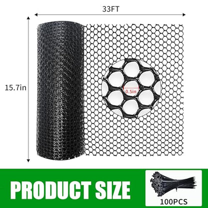 Black Plastic Chicken Wire mesh 15.7IN x 33FT,Plastic Chicken Wire Fencing,Poultry Netting,Plastic mesh for Garden,Balcony Fence,Chicken Wire Frame for Crafts, Floral Mesh.with 100 Ties - color: 33ft Black