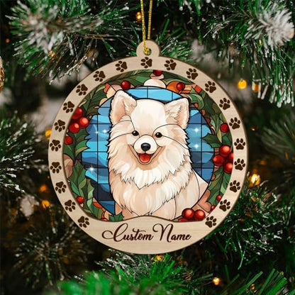 Personalized American Eskimo Ornament, American Eskimo Christmas Ornament, Custom Name American Eskimo Dog Suncatcher for Christmas Tree - color: American Eskimo