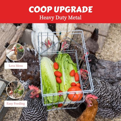 My Favorite Chicken Metal Rack Basket for Chicken Scraps – Hanging or Standing Poultry Feeder for Vegetables, Treats & Hay, Wire Hanging Basket for Chicken Coop, & Small Animals