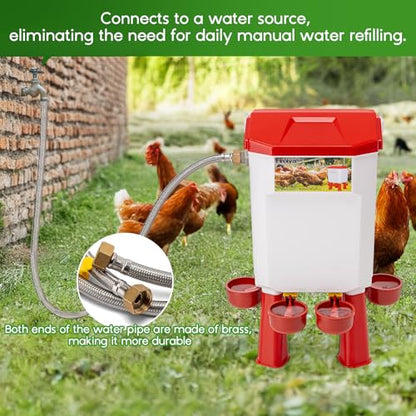 Automatic Chicken Waterer,Valve-Controlled Large Watering System with Stainless Steel Metal Hose,Suitable for Quail,Ducks,and Other Poultry，Hanging/Standing Use