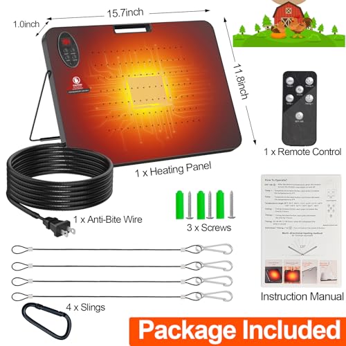 Chicken Coop Heater for Winter,Radiant Heat Panel with Overheating Protection,200W Chicken Heater with Remote Control Timing Function & Adjustable Temp,Large Heat Warmer for Chicken Kitten Puppy Pet