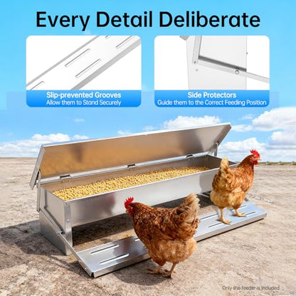 22lb Automatic Metal Treadle Feeder, 13.78in Treadle Chicken Feeder with Weatherproof Lid, Sturdy Galvanized Steel Poultry Feeders, Rat Proof Poultry Feeder for Chicken, Geese, Ducks, Turkeys