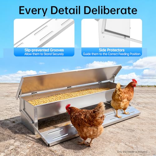 Automatic Chicken Feeder - 22 lbs Large Capacity Poultry Feeder, Rat Proof & Rodent Proof Treadle Chicken Feeder, Galvanized Steel with Lid, Feeds 6 Chickens/ 6 Ducks up to 10 Days
