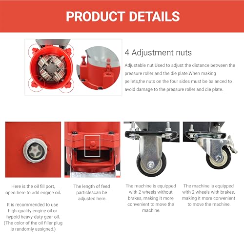 3.5KW Feed Pellet Machine,Animal Pellet Mill with 4-Roller Press for Poultry Livestock Goats,330-440 lbs/h Output,220V Electric Pellet Maker (4mm Die Included)