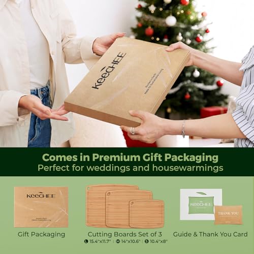 Keechee Dishwasher Safe Bamboo Cutting Boards Durable Lightweight Wood Cutting Board for Busy Kitchen, Easy Clean Wooden Chopping Boards with Juice Groove Set of 3 (L+M+S) - size: Set of 3 (Large + Medium + Small)