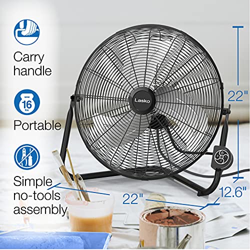 Lasko 20" Black High Velocity Wall Mount Fan with Pivoting Head - 3 Speeds, Remote Control, Ideal Wall Mount Fan or Floor Fan for Home, Garage, Attic, H20660