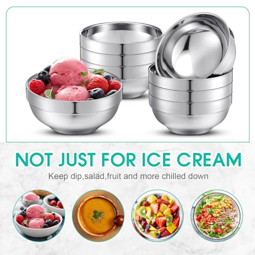 Funnymoom 8 Pack 24 oz Stainless Steel Bowls Double Walled Insulated Soup Ice Cream Metal Mixing Nesting Bowls for Serving Soup Rice Cereal (304 Stainless Steel) - size: 24 oz