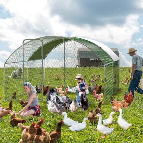Large Metal Chicken Coop, Metal Chicken Run with Waterproof and Anti-Ultraviolet Cover for Outside, 9.8 x 13.1 x 6.5 Ft Walk-in Poultry Cage, Outdoor Chicken Pen for Backyard and Farm - size: 9.8 x 13.1 x 6.6 ft