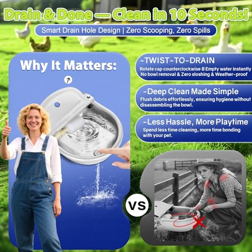 Ademon Automatic Animal Drinking Water Bowl with Float Valve, Extended Pipe & Drain Hole, Stainless Steel Waterer Feeder Farm Dog Dispenser Kit Self Filling for Livestock Horse Goat Water Trough - size: 3L - 71" Hose & Drain