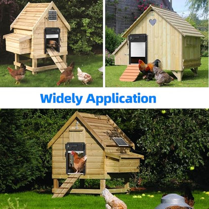 Automatic Chicken Coop Door Solar Powered and 5000mAh Battery, LCD Display Automatic Chicken Door with Timer & Light Sensor & PIR, APP Remote Control Solar Chicken Coop Door