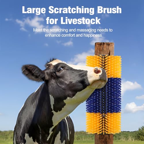 2 Pack Livestock Scratching Brushes, with Horse Comb & Trimming Shears, Large Soft Cow Scratcher, Goat Horse Scratching Post, Massage Brush for Horses, Sheep, Deer