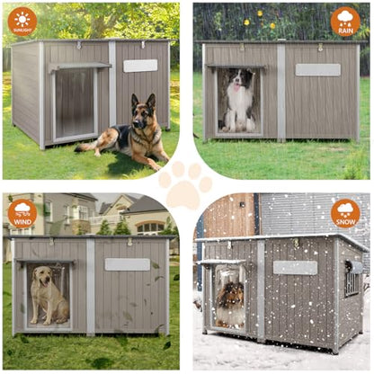 Ketive 55"L Dog House Outdoor Large Breed Extra XL Wooden Dog House with Weatherproof Asphalt Roof, All-Around Iron Frame, Removable Floor, Openable Top Roof, Air Vents Window for Medium to Large Dogs - style: 55.1"L x 33.1"W x 34.8"H