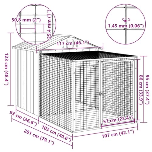 Chicken Coop Anthracite Galvanized Steel 79 x 46 x 48 in Outdoor Poultry Run with Roof Heavy Duty Pet Enclosure for Yard Farm - size: 79.1 x 46.1 x 48.4 in (W x L x H)