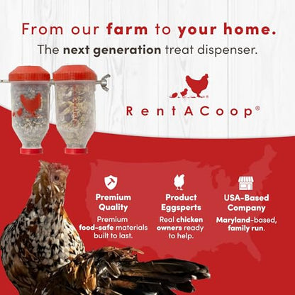 RentACoop Chicken Treat Dispenser – Multi-Treat Enrichment Toy and Boredom Buster for Chickens, Easy Top-Fill, Wall-Mounted Chicken Coop Accessory - Indoor/Outdoor - size: Small Clear Tubes