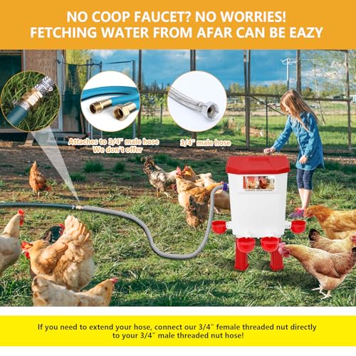Lilyang Automatic Chicken Waterer| Float-Control Auto Waterer, Hanging/Standing Design, Connect to 3/4'' Faucet & Hose, Effortless Hydration Solution for Backyard Coop & Small Farm (Red) - color: Red