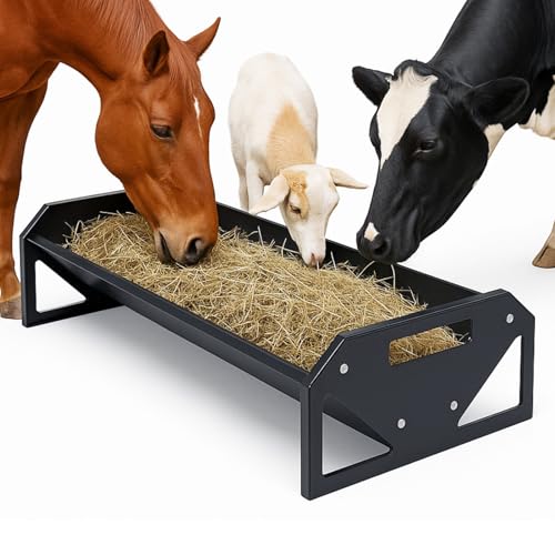 ECOTRIC 22 Gallon Livestock Feeder, 45" Length for 10Sheeps Once, Feeder | Trough for Horse, Goat, Sheep, Cattle, Cow, Alpaca Steel Powder Coated Black - color: Black