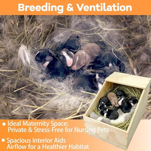 Wooden Rabbit Nesting Box, Small Animal Hutch Hideout, Breeding Shelter & Burrow Den Alternative for Rabbits, Guinea Pigs, Chinchillas or Other Small Pets(16x11x11 in)