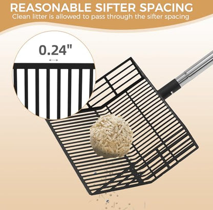 Cat Litter Scoop, Long Handle Detachable Metal Scooper with Deep Sifting Shovel,Heavy Duty Adjustable No Bending Back Pet Poop Shovel Chicken Poop Scooper (23-68 inch (Joinable Handle)) - size: 23-68 inch