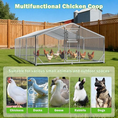 10x20FT Metal Chicken Coop, Large Chicken Run with Dutch Door Chicken Perch, and 2 Cover, Walk in Duck Coop for Backyard Poultry and Pet Farming - size: 3 Unit Coop With Chicken Perch