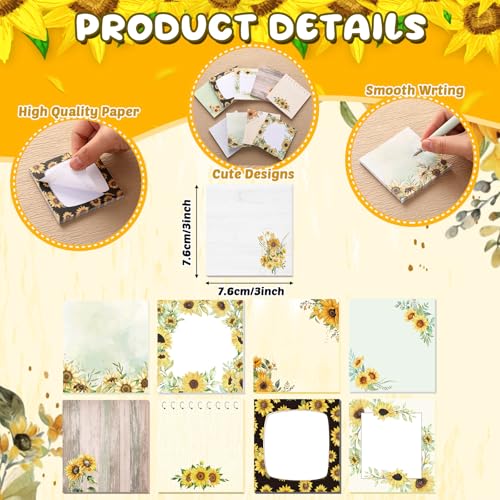 18 Pcs Sunflower Desk Accessories, 9 Pads Cute Sticky Notes, 9 Kawaii Pens, 3 x 3 Inches Notepads Memo Pad for Office Supplies Meeting Students School Decor Teacher Gifts - style: Sunflower