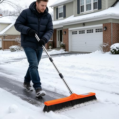 MASTERTOP 24" Yard Broom, Heavy Duty Garden Broom with Stiff Bristles, Outdoor Sweeping Brush,Push Broom for Warehouse Garden Garage Factory Patio Deck Driveways - color: Push Broom Tangerine
