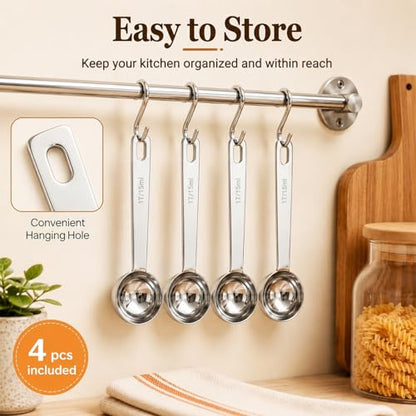 4 Pack Coffee Scoop Spoons Set, 1 Tbsp (15ml) & 2 Tbsp (30ml) Stainless Steel Measuring Spoons with Long Handle, Polished Round Scoops for Ground Coffee, Tea, Protein Powder and Spices - size: 1&2Tbsp /4pcs