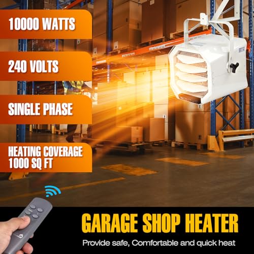 DR. INFRARED HEATER DR-910F 10,000-Watt 240V Heavy-Duty Hardwired Shop Garage Heater Wall/Ceiling Mounted with Remote Controlled Thermostat - size: 22 Inches