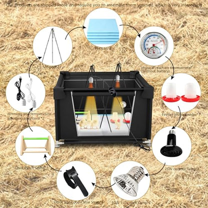 Large 42" x 42" x 36.6" Chicken Brooder Box Starter Kit, Brooder Pen for Chicks Ducks Quail, Temperature-Adjustable Bulb Set, Thermometer, Chicken Feeder & Waterer Set with Pee Pads,Chick Perch