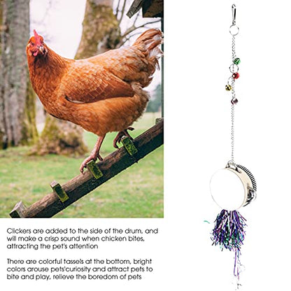Pet Chicken Mirror Drum Toy, Double Sided Hanging Toy with Bells and Clickers for Hens and Chicks