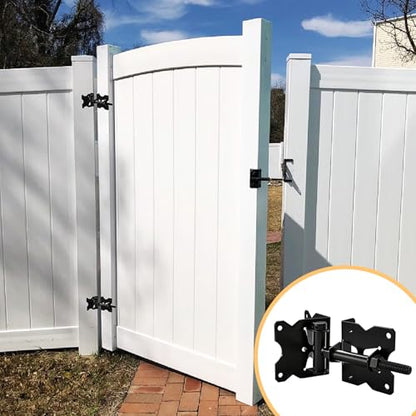 Heavy Duty Self-Closing Gate Hinges for Vinyl & Wooden Fence Gates, 90° Adjustable Hinges Kit with Swing Adjuster Tool and Self-Tapping Screws, Non-Weld Black Finish,4-Pack - size: Gate Hinges-4 Pcs