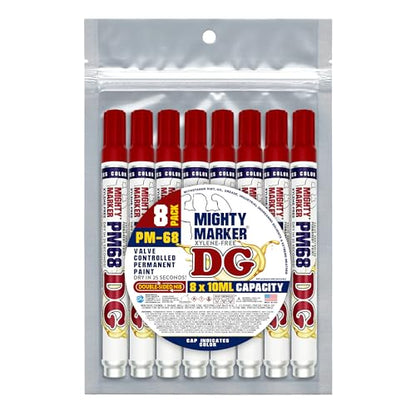PM-68 DG Paint Markers, Heavy Duty Industrial Paint Markers, Ketone-Based, Xylene Free, Quick Dry, Degrease Resistant, Made in USA, Red 8 Pack - color: Red