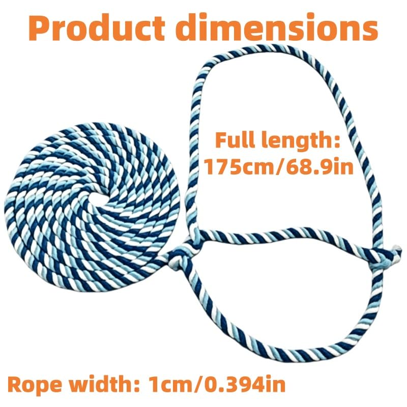 Cattle Rope Halter - 68.9 Inch Heavy Duty 0.394in Thick Polyester Braided Livestock Tactical Gear in Blue White - Flexible Calf Harness and Cow Lead for Farm Fence Tying and Stable Use