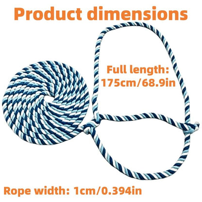 Cattle Rope Halter - 68.9 Inch Heavy Duty 0.394in Thick Polyester Braided Livestock Tactical Gear in Blue White - Flexible Calf Harness and Cow Lead for Farm Fence Tying and Stable Use