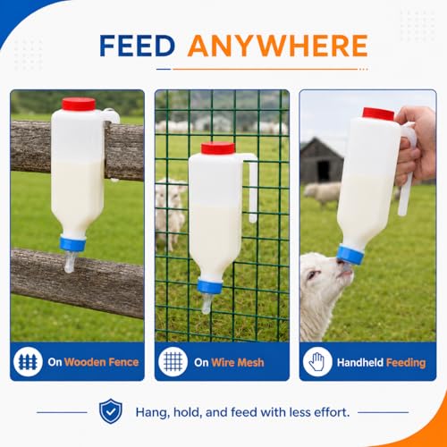 2 Pack 800ml Goat Feeder Bottles for Baby Goats, Lamb Feeding Bottle with Upgraded Sealing Gaskets, 2x2 Extra Durable Nipples, Hanging Animal Milk Nursing Bottles for Lambs, Piglets, Puppies