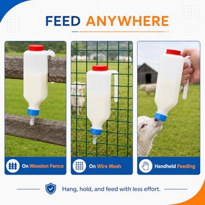 2 Pack 800ml Goat Feeder Bottles for Baby Goats, Lamb Feeding Bottle with Upgraded Sealing Gaskets, 2x2 Extra Durable Nipples, Hanging Animal Milk Nursing Bottles for Lambs, Piglets, Puppies
