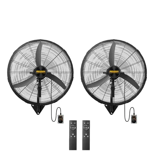 ROVSUN 30" Industrial Wall Fan with Remote Controller & BLDC Motor, High Velocity Wall-mounted Outdoor Fan with 4-Speed and Long Wired Remote, Oscillating Wall Mount Fan for Warehouse, Patio, 2-Pack - size: 30''(2-pack)