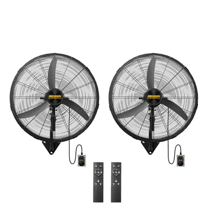 ROVSUN 30" Industrial Wall Fan with Remote Controller & BLDC Motor, High Velocity Wall-mounted Outdoor Fan with 4-Speed and Long Wired Remote, Oscillating Wall Mount Fan for Warehouse, Patio, 2-Pack - size: 30''(2-pack)