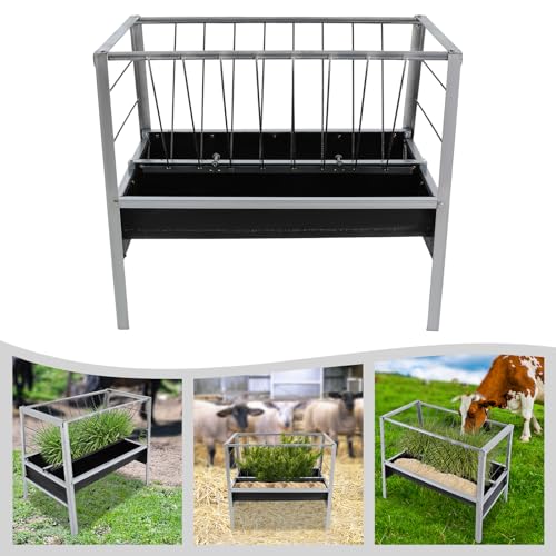 Pasture Grain & Hay Feeder, 43 Gallon Capacity Livestock Feeder, Goats, Calves, Cow, Hay Feeder, Steel Frame & Deeper Feeding Pan