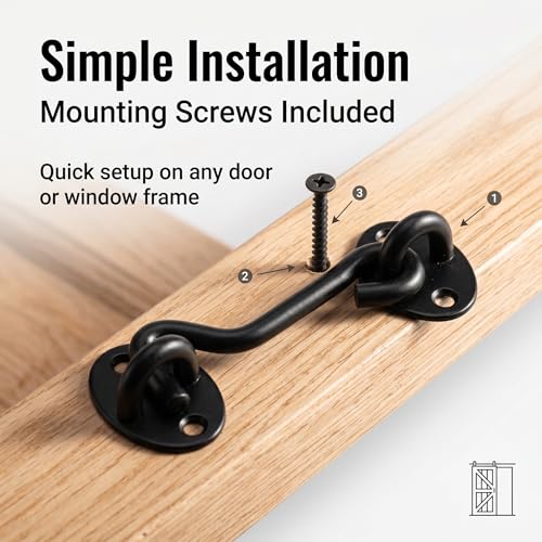 Privacy Hook and Eye Latch Easy Lock for Barn Door, Black (6 INCH-2PCS) - size: 6 INCH-2PCS