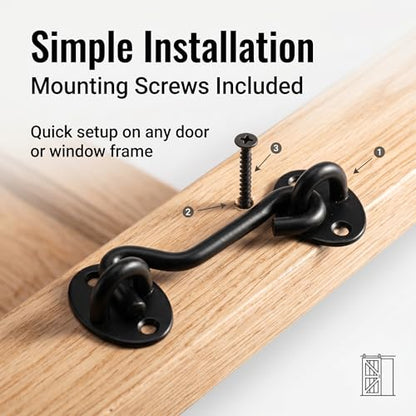 Privacy Hook and Eye Latch Easy Lock for Barn Door, Black (6 INCH-2PCS) - size: 6 INCH-2PCS