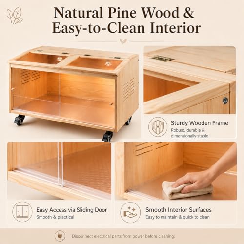 Brooder Box for Chicks, Premium Wooden Chicken Brooder Box with Heat Lamps, Thermostat & Locking Casters, Indoor Chick Brooder Box for Ducklings, Quail and Dwarf Hamster (32x16x16 in) - size: 32.0"L x 16.0"W x 16.0"H