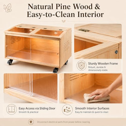 Brooder Box for Chicks, Premium Wooden Chicken Brooder Box with Heat Lamps, Thermostat & Locking Casters, Indoor Chick Brooder Box for Ducklings, Quail and Dwarf Hamster (32x16x16 in) - size: 32.0"L x 16.0"W x 16.0"H